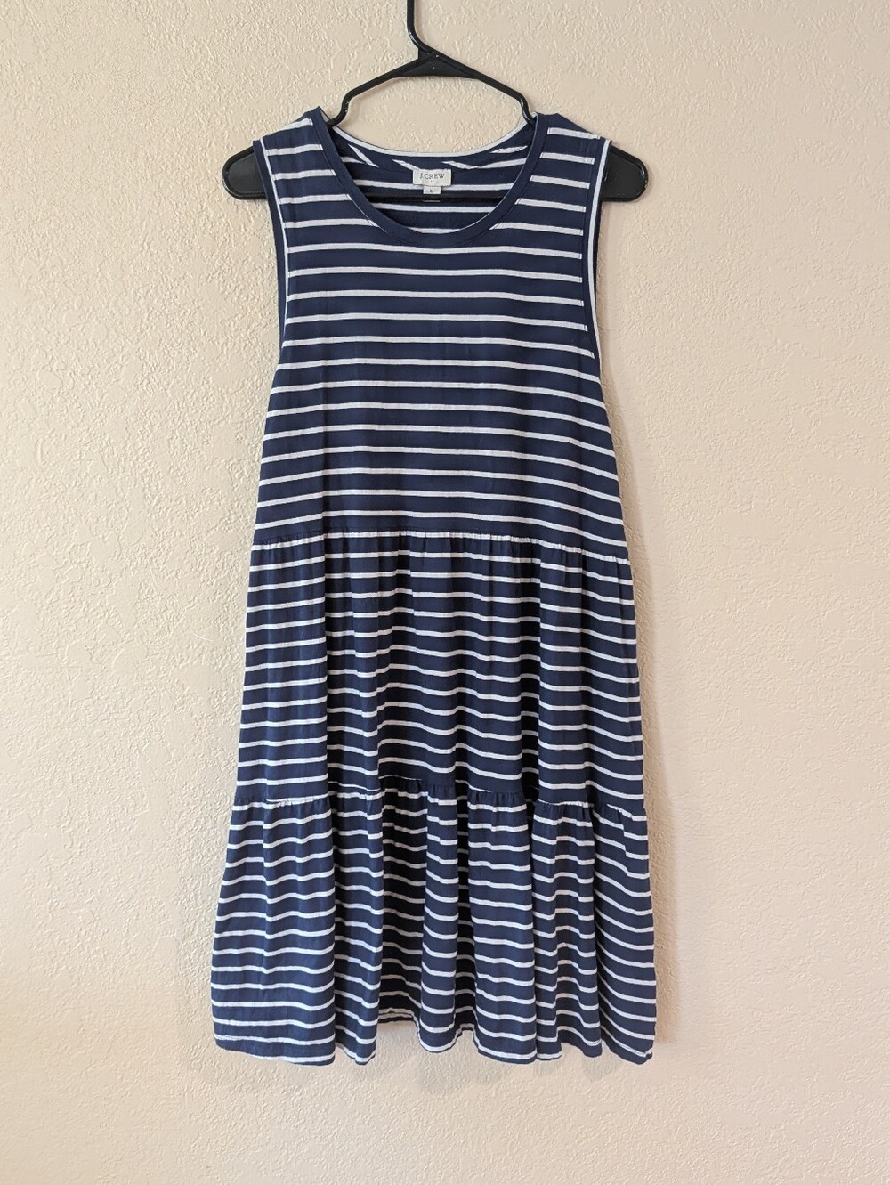 J. Crew Navy & White Striped Tiered Sleeveless Dress With Scoop Neck